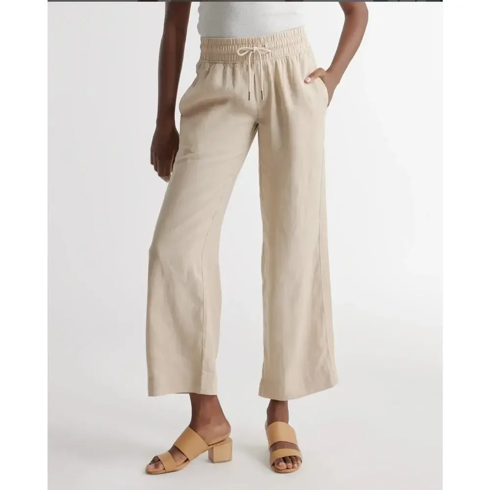 Quince 100% European Linen Wide Leg Pants M Driftwood Coastal Resort Boho Chic